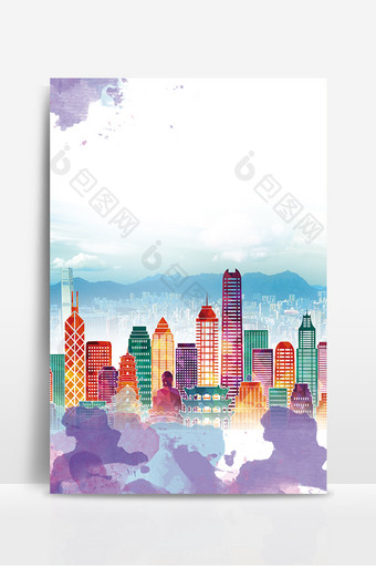 彩色城市建筑海报背景图片