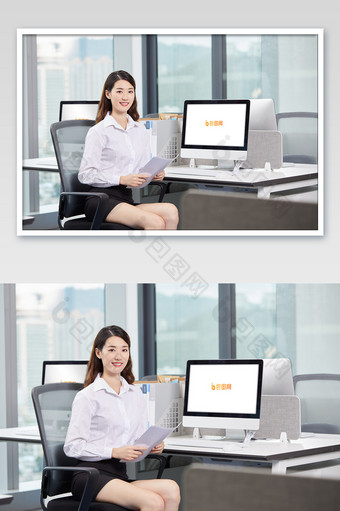商务办公人员文件电脑显示屏投屏海报样机图片