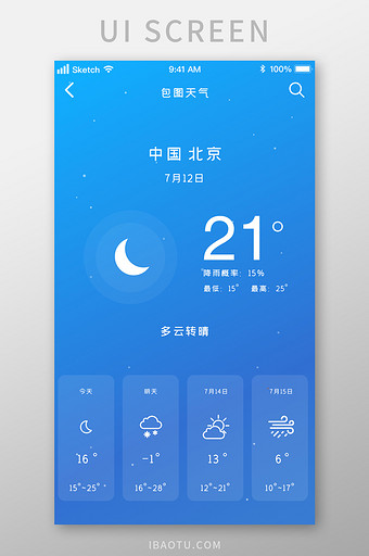 深色渐变时尚天气预报UI移动界面图片