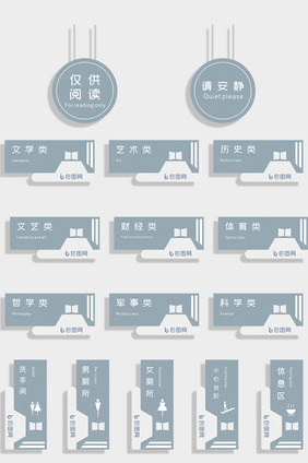 图书馆大气vi导视门牌模板