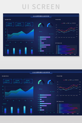 深蓝色大数据可视化企业智慧平台UI界面