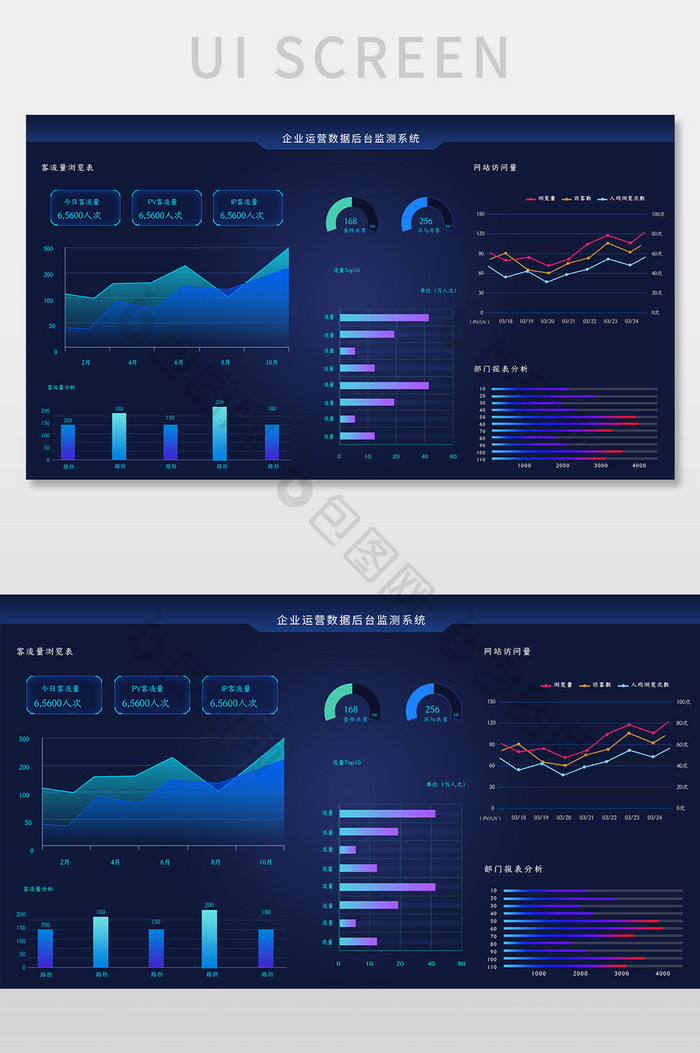 深蓝色大数据可视化企业智慧平台UI界面