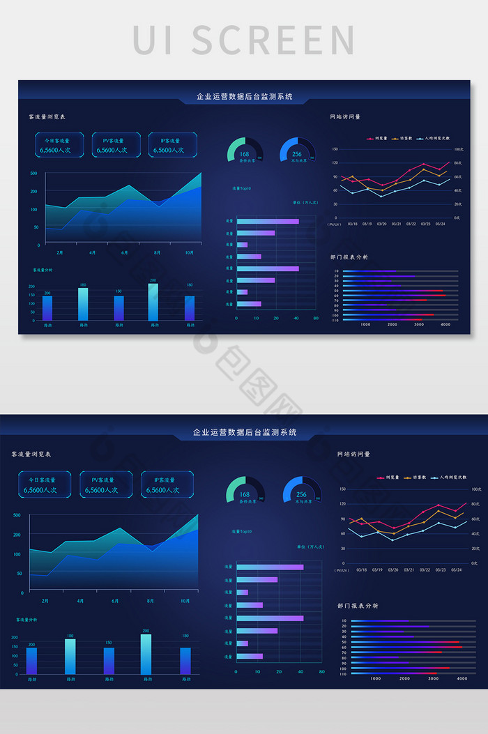 深蓝色大数据可视化企业智慧平台UI界面图片图片