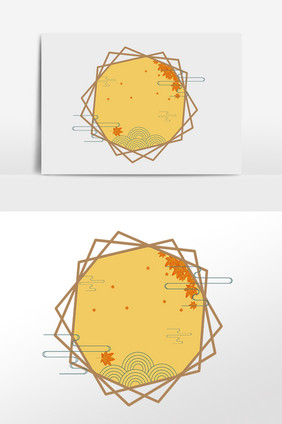 手绘中秋节月圆不规则边框插画