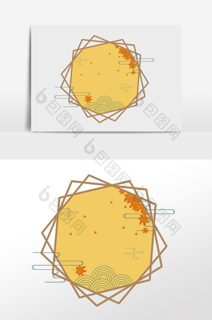手绘中秋节月圆不规则边框插画
