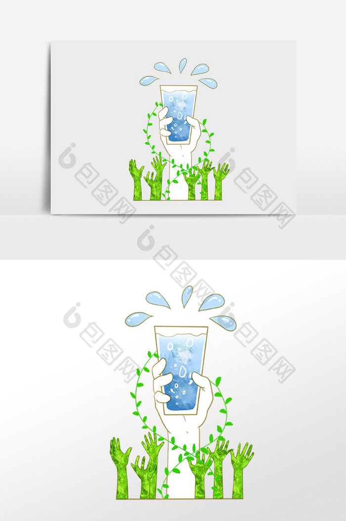 手绘绿色环保节约能源水源插画