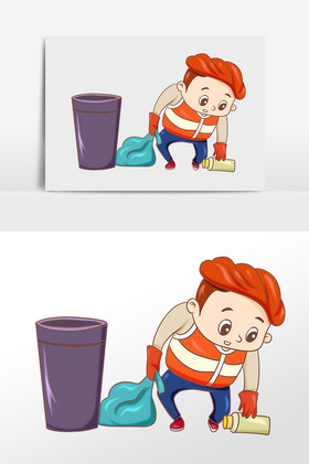 手绘清理卫生捡垃圾人物插画图片