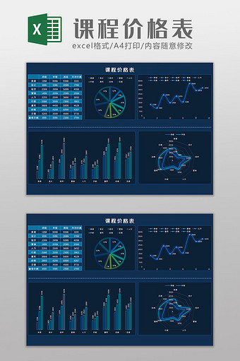 课程价格表科技可视化Excel模板图片