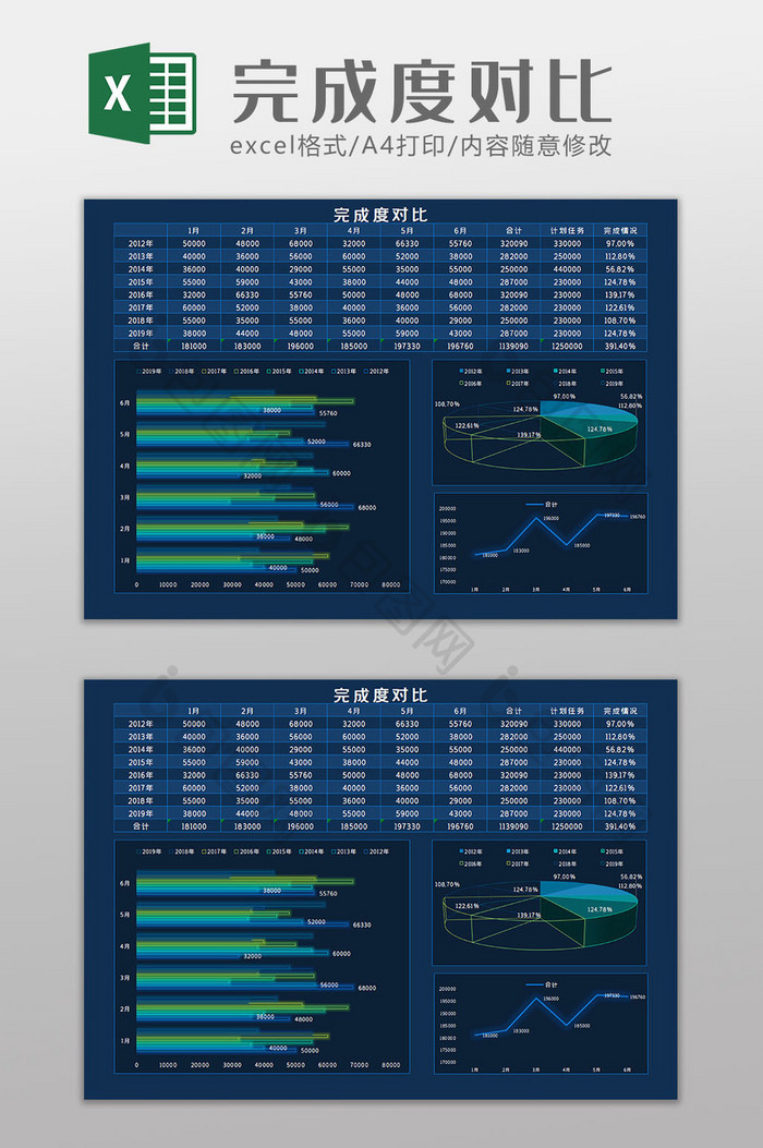 完成度对比科技可视化Excel模板