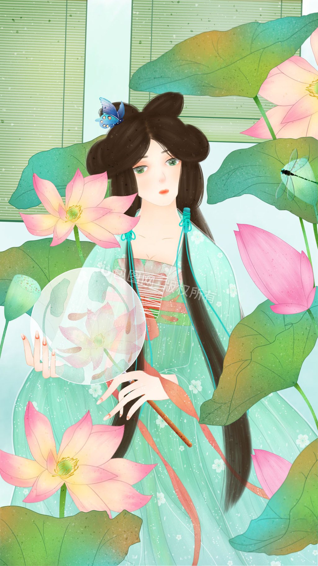 古风女孩与荷花gif动图