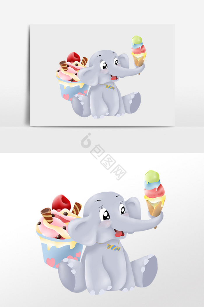 小动物冰淇淋大象插画图片