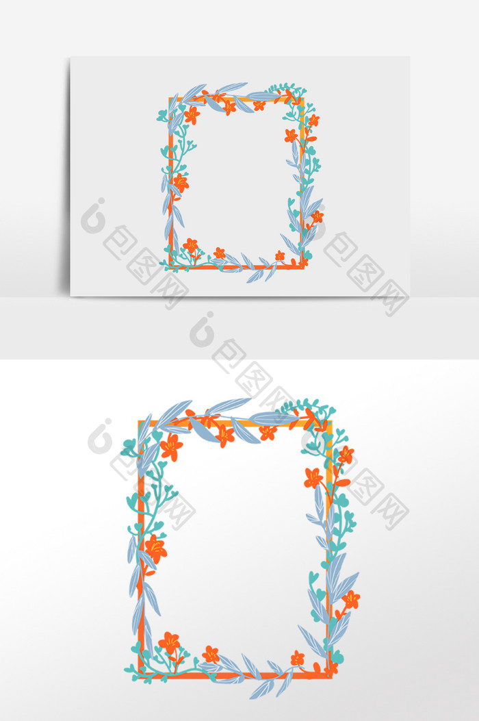 绿色植物花环装饰边框插画