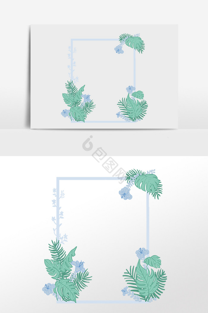 植物蓝花边框插画图片