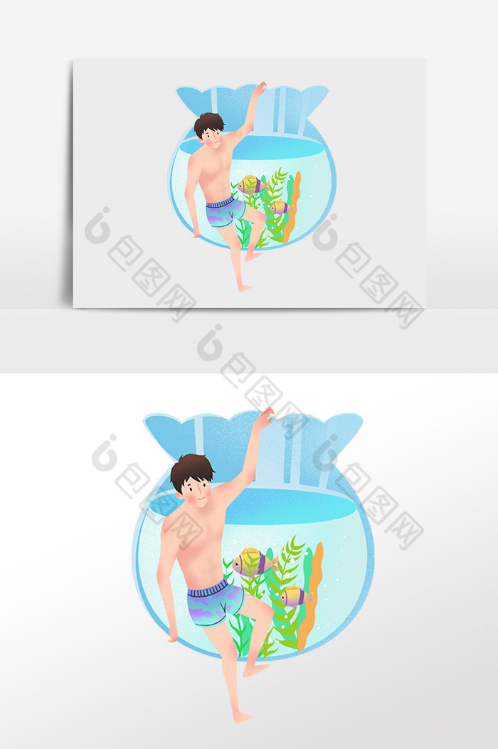 手夏季大暑游泳乘凉男孩插画图片图片