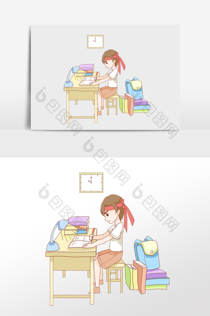 教育学习作业拼搏学生插画png下载-包图网