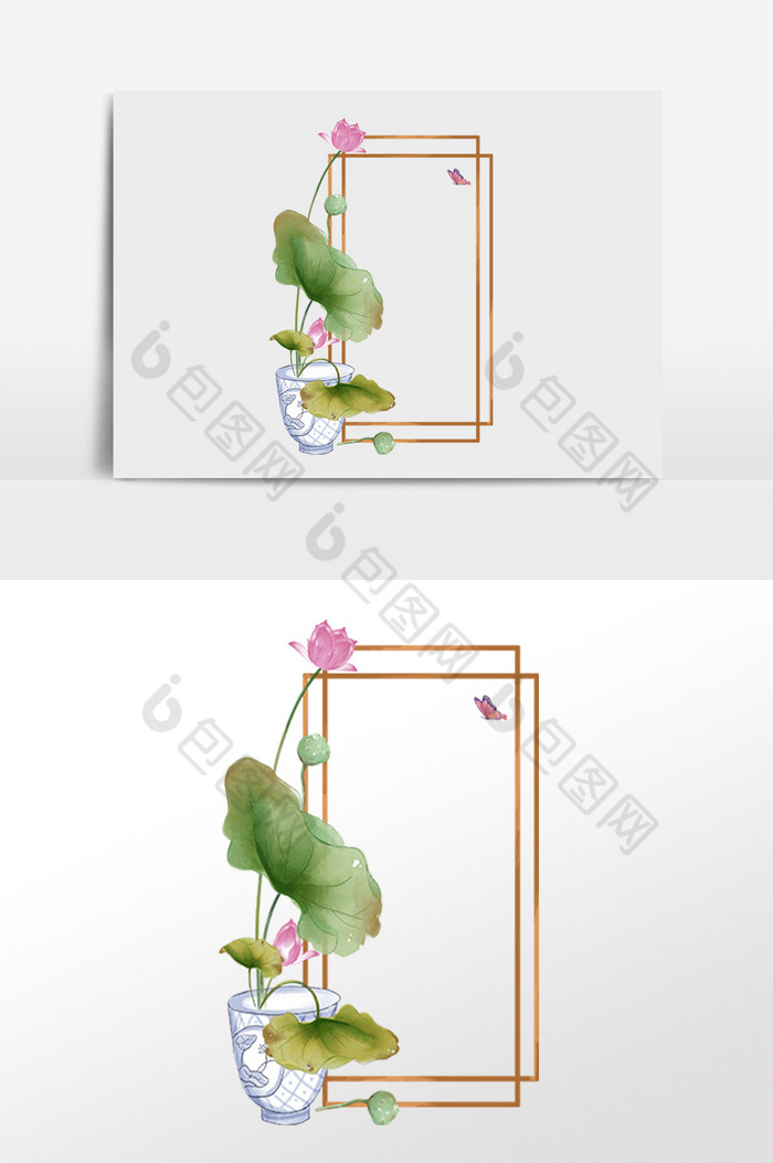 植物荷花边框插画图片图片