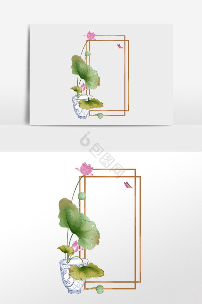 植物荷花边框插画图片