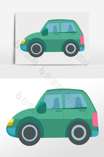 手绘交通工具车辆绿色汽车插画图片