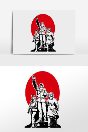手绘革命劳动红军军人剪影插画图片