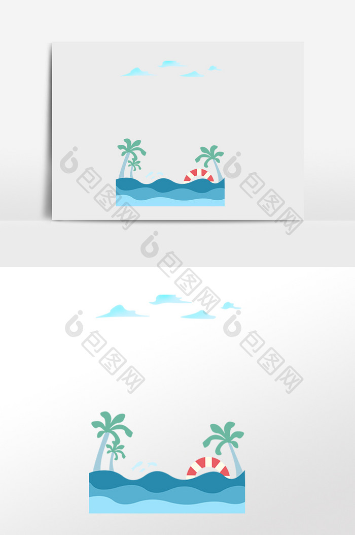 手绘卡通夏日大海海水边框插画