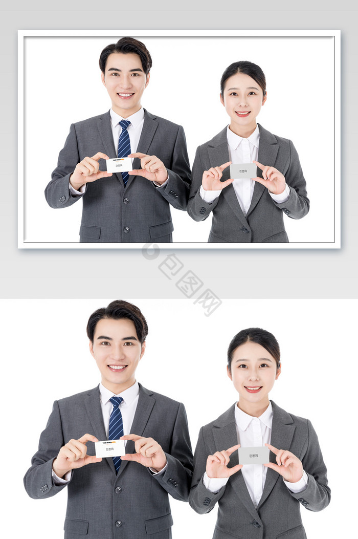 男女手持名片两张智能对象名片办公用品图片