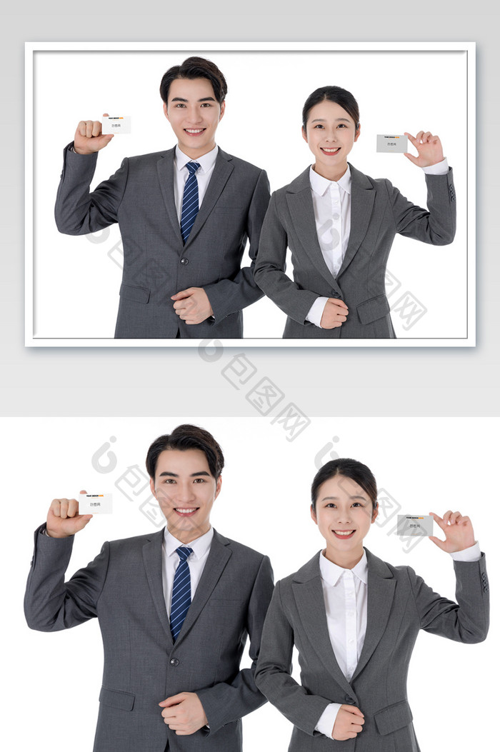 男女手举名片两张智能对象名片办公用品样机