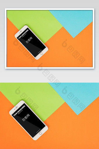 三色拼接互补色创意手机app海报样机图片