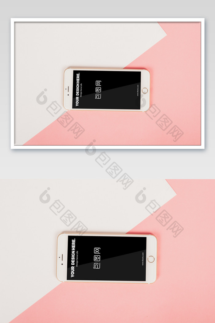 粉色白色双色小清新手机app海报样机