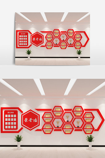 cdr+max红色主体企业荣誉墙模型设计图片