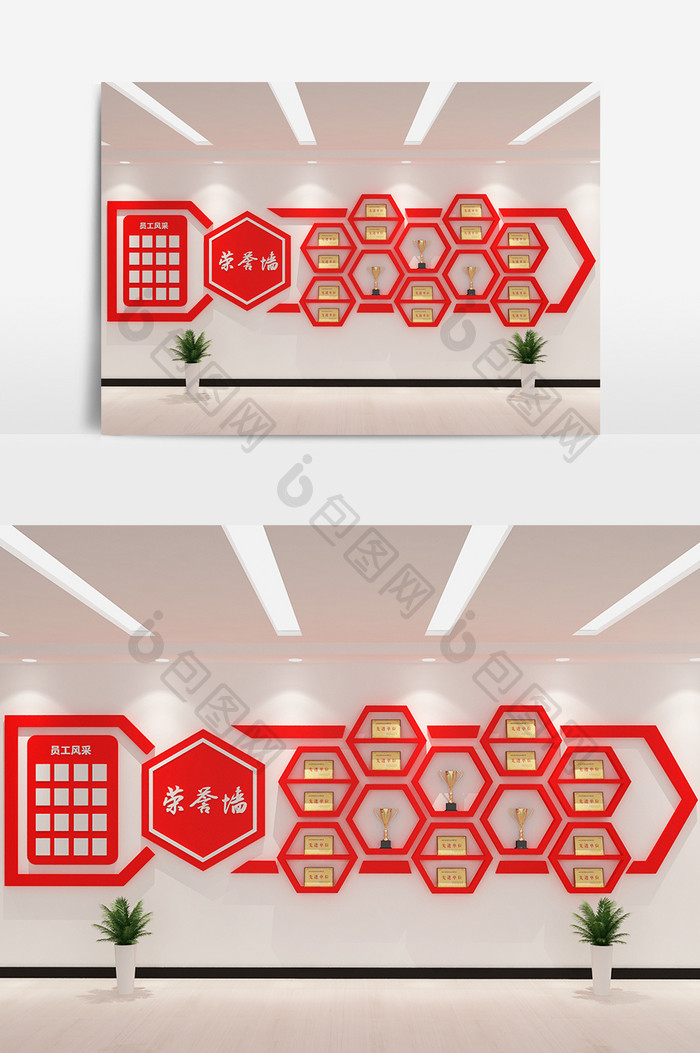 cdr+max红色主体企业荣誉墙模型设计