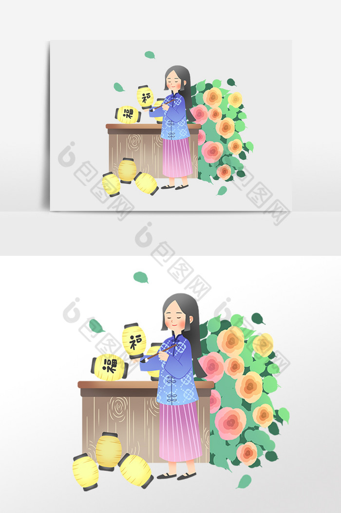 中元节祭祀敬祖小女孩插画图片图片