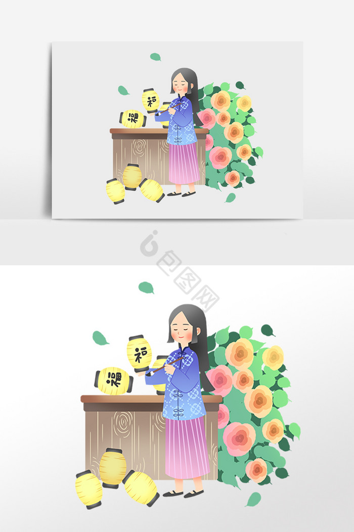 中元节祭祀敬祖小女孩插画图片