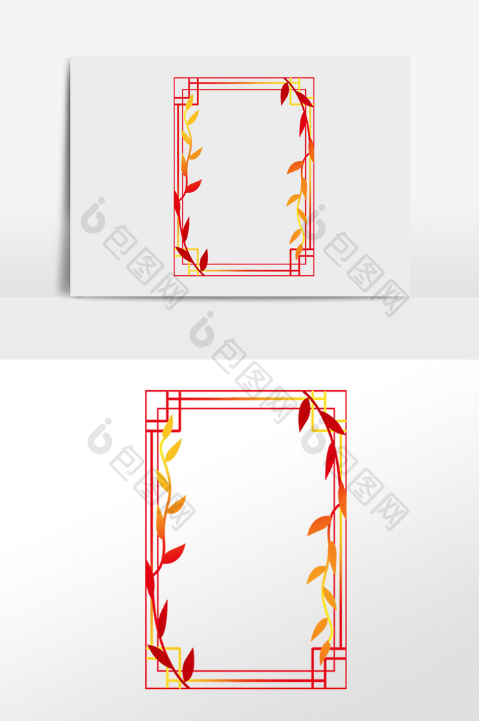 手绘中国风古典花纹边框插画