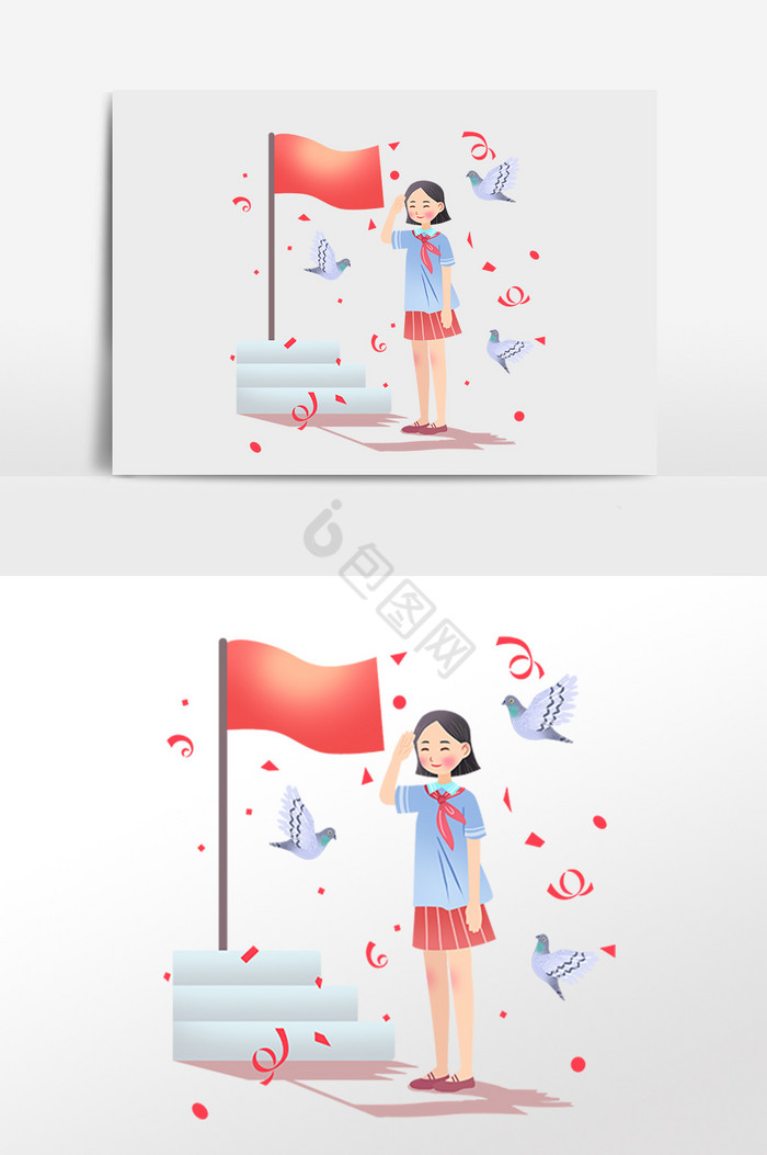 国庆节庆国庆升国旗女孩插画图片