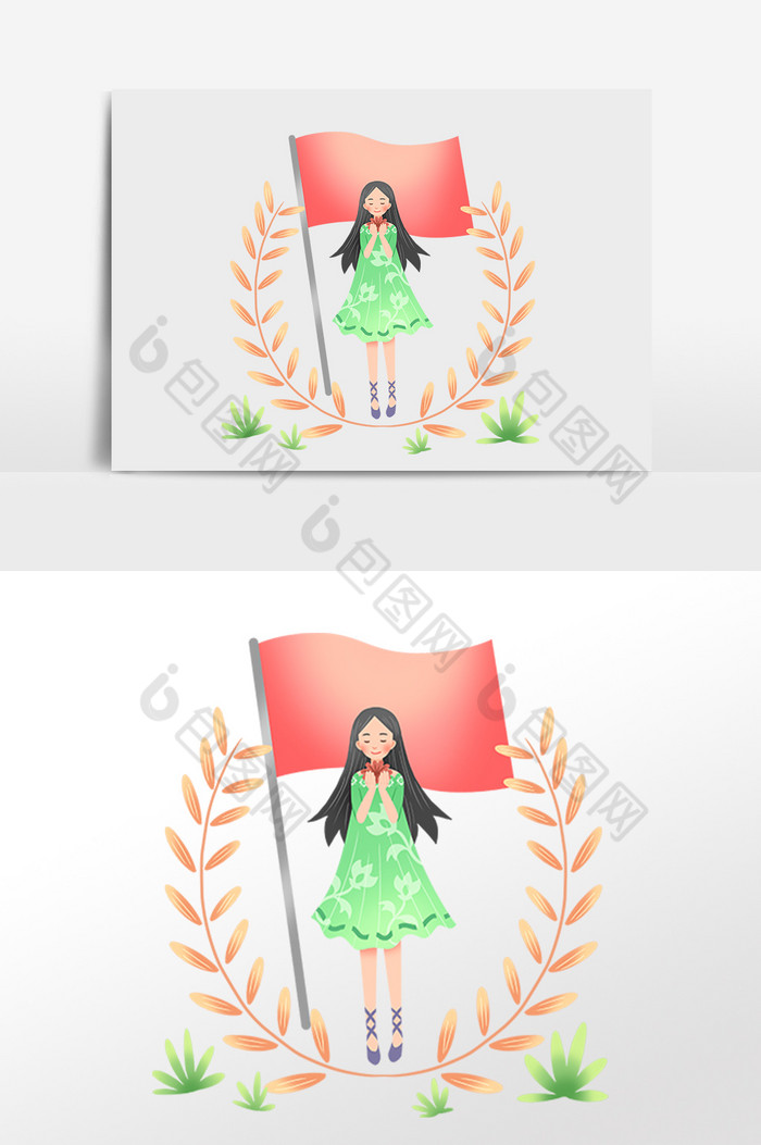 国庆节国旗庆国庆女孩插画图片图片
