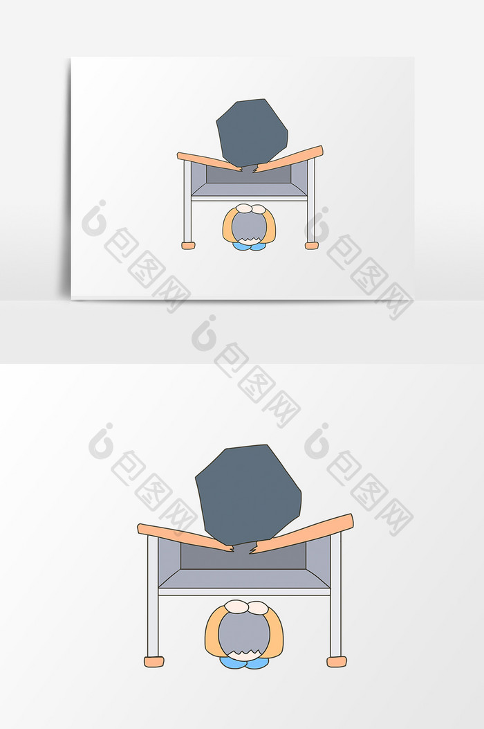 手绘卡通夏季自然灾害地中时桌下避难