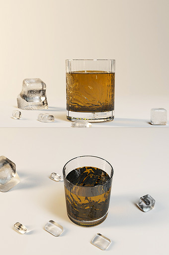 玻璃酒杯包装样机（OC渲染）图片