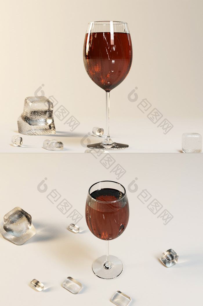 C4D玻璃酒杯包装样机（OC）