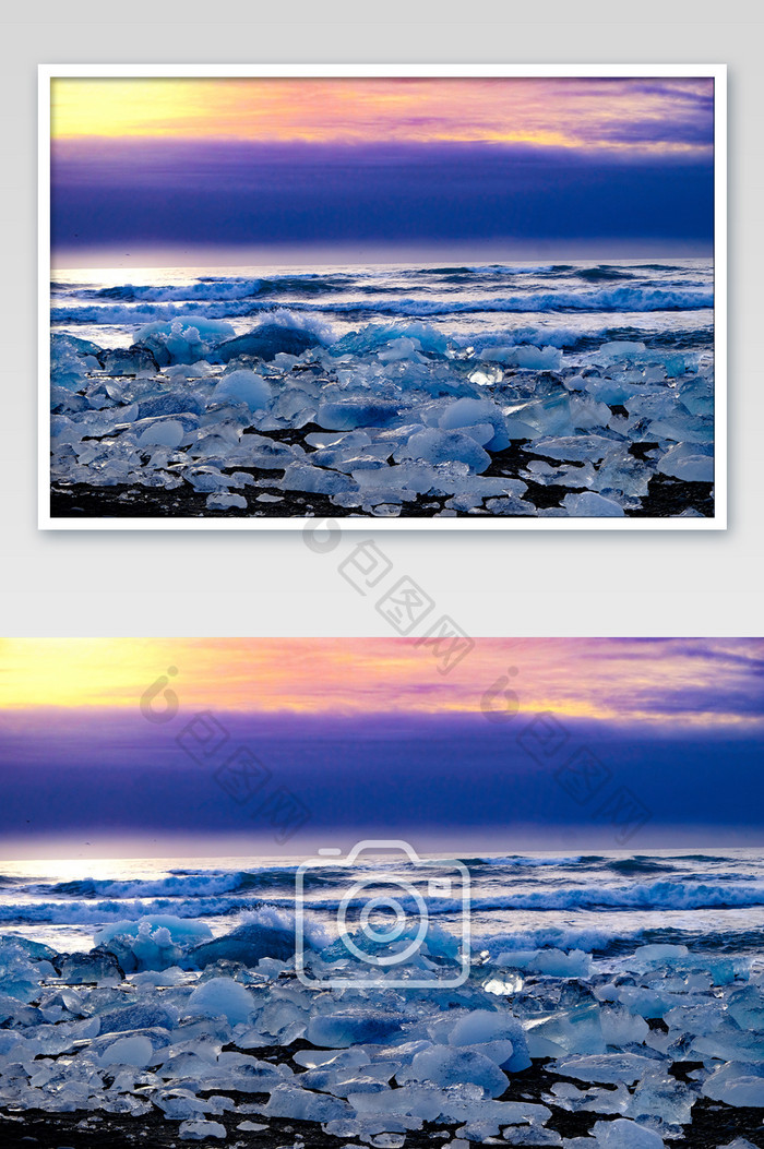 朝霞下的冰岛钻石沙滩摄影图片