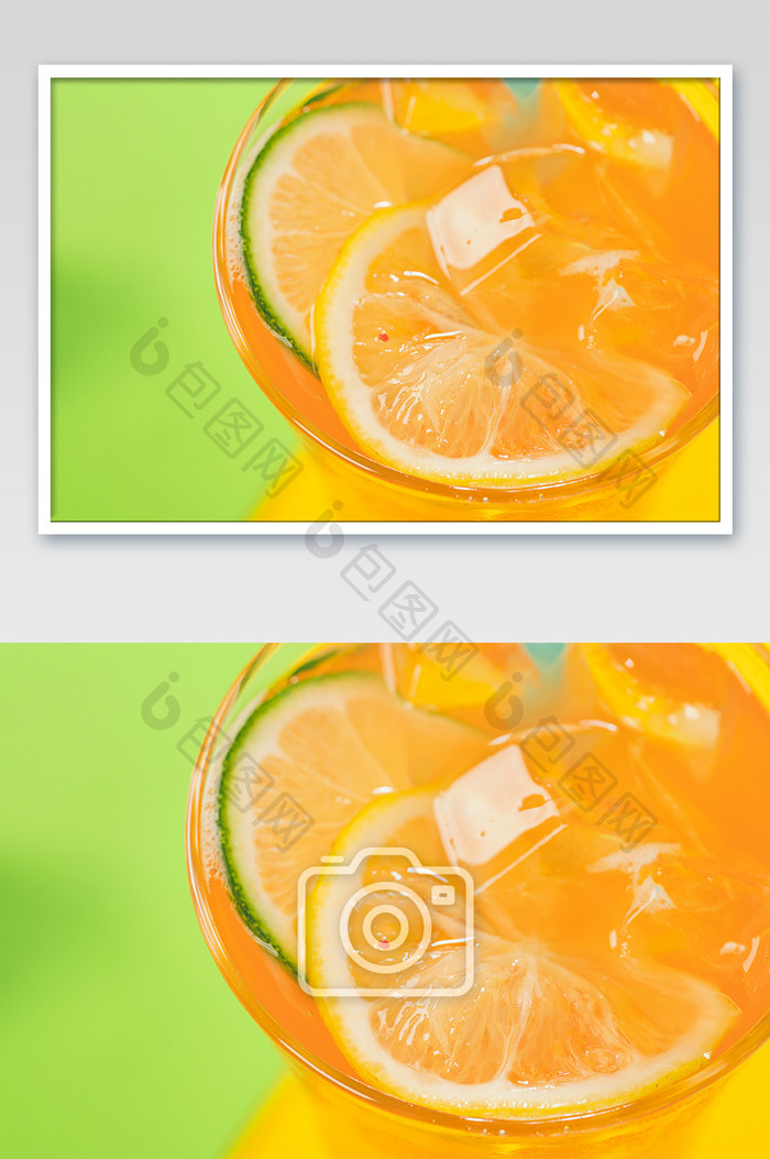 绿色黄色背景橙汁饮料图片