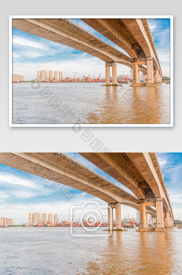 蓝天河上桥梁城市道路图片图片