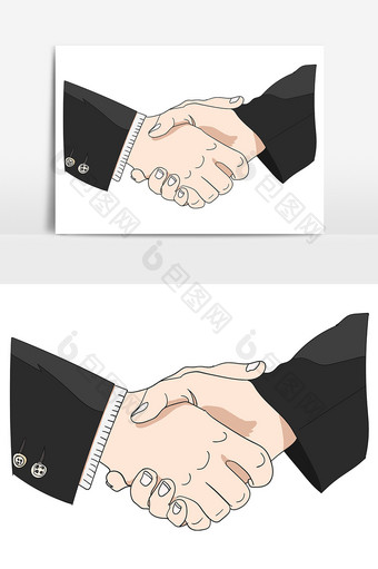手绘卡通合作握手手势姿势商务合作手势插画图片