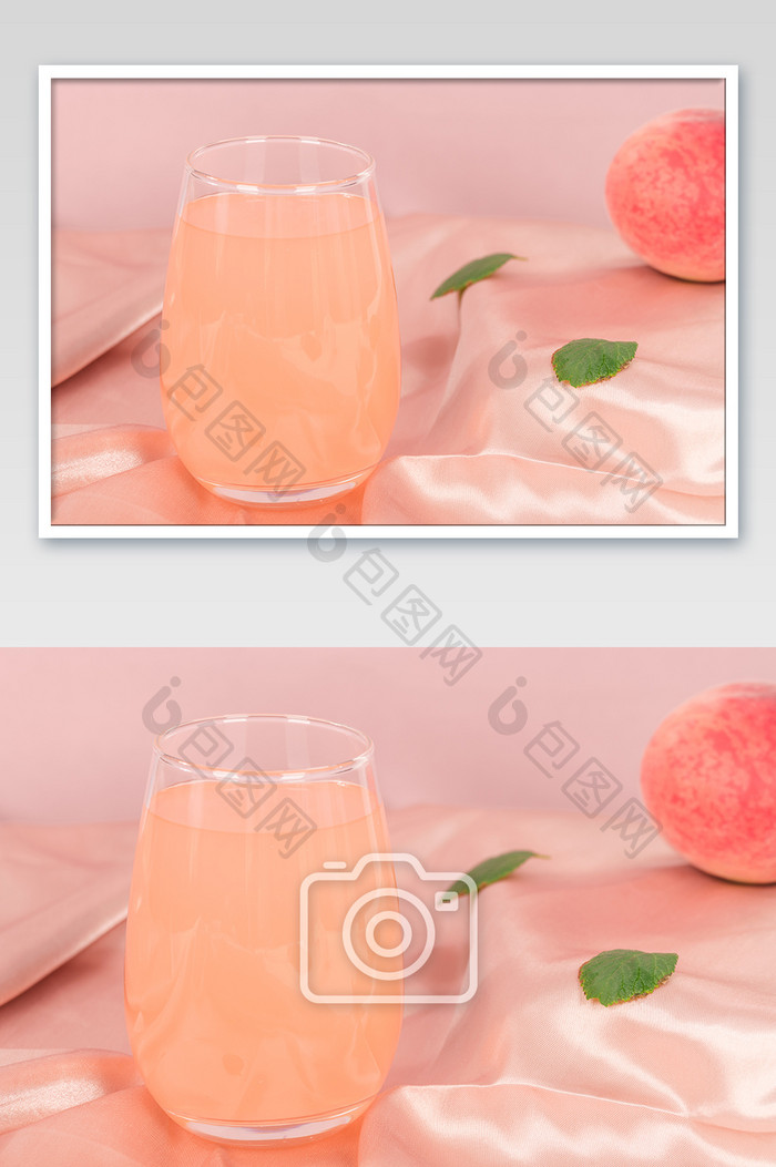 粉色背景桃汁桃子图片