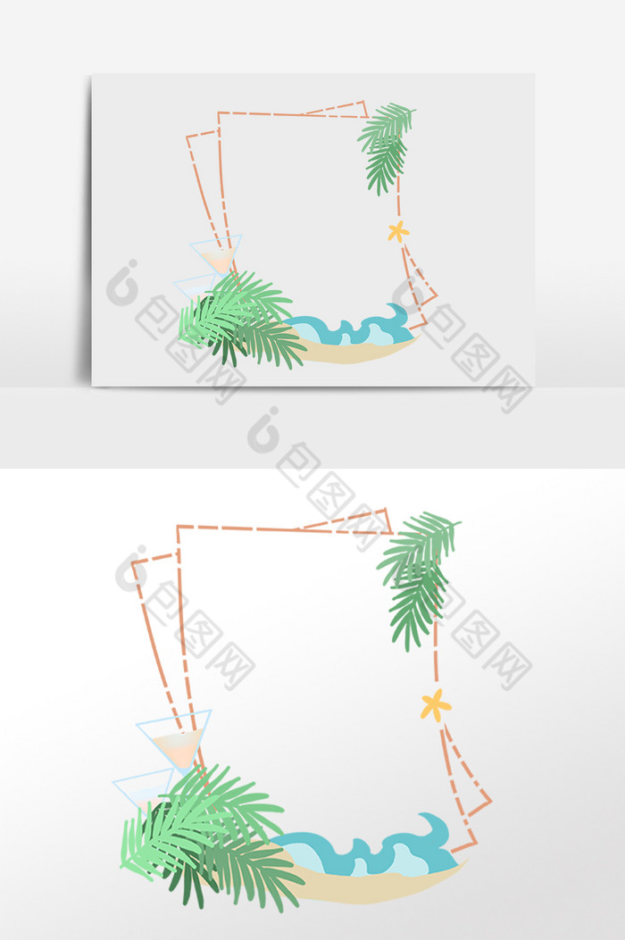 夏日海滩芭蕉叶边框插画图片图片