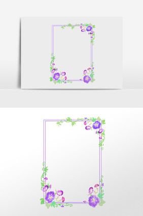 手绘绿色植物喇叭花边框插画