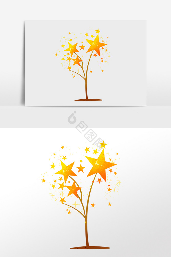 金光闪闪星星树木装饰插画图片