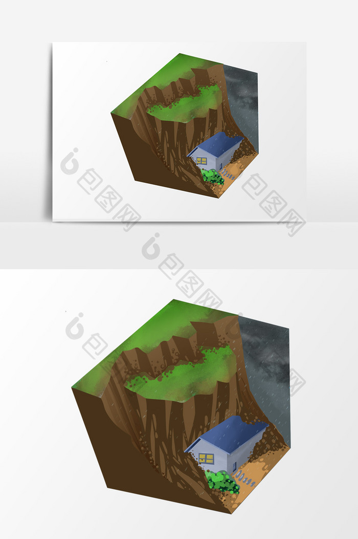 手绘卡通小清新自然灾害地震坍塌