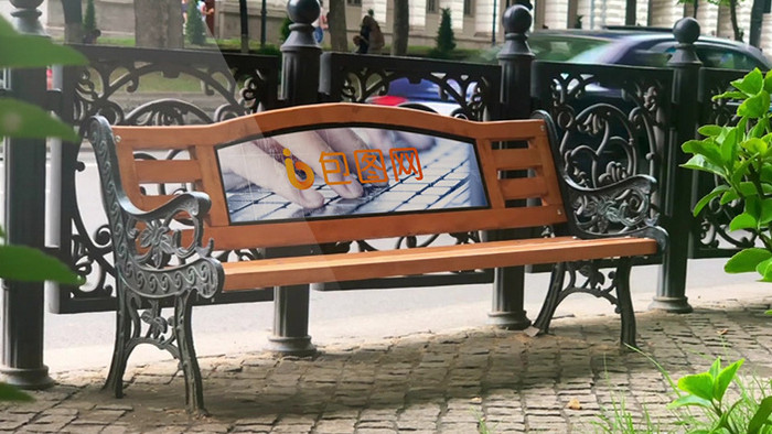 户外公园凳子上广告设计合成展示AE模板