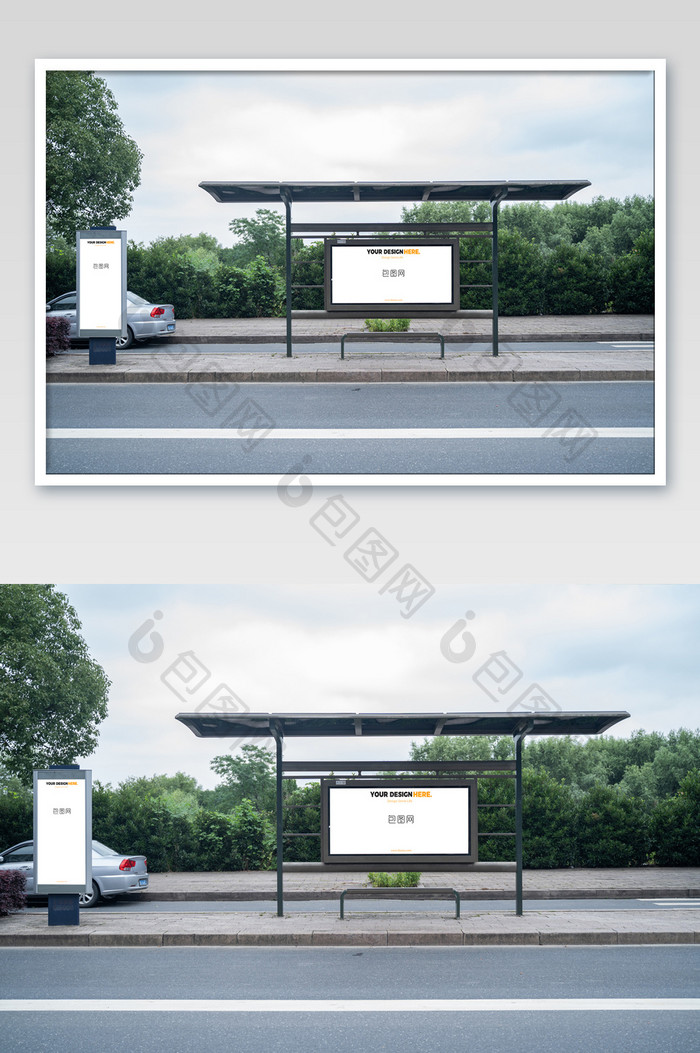 城市基础建设公交站广告位横版竖版海报样机