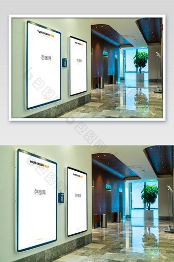商场电梯厅LED广告牌灯箱广告海报样机图片